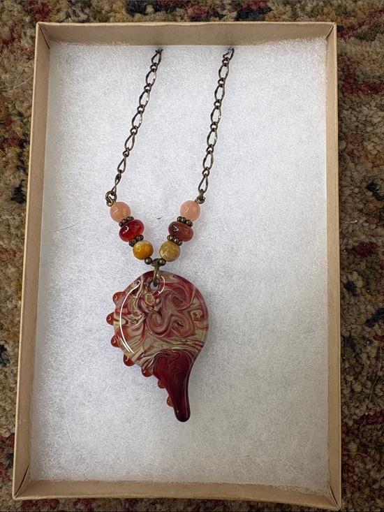 TZ Glass Jewelry - Handcrafted Red Swirl Glass Pendant Necklace - Women Jewelry